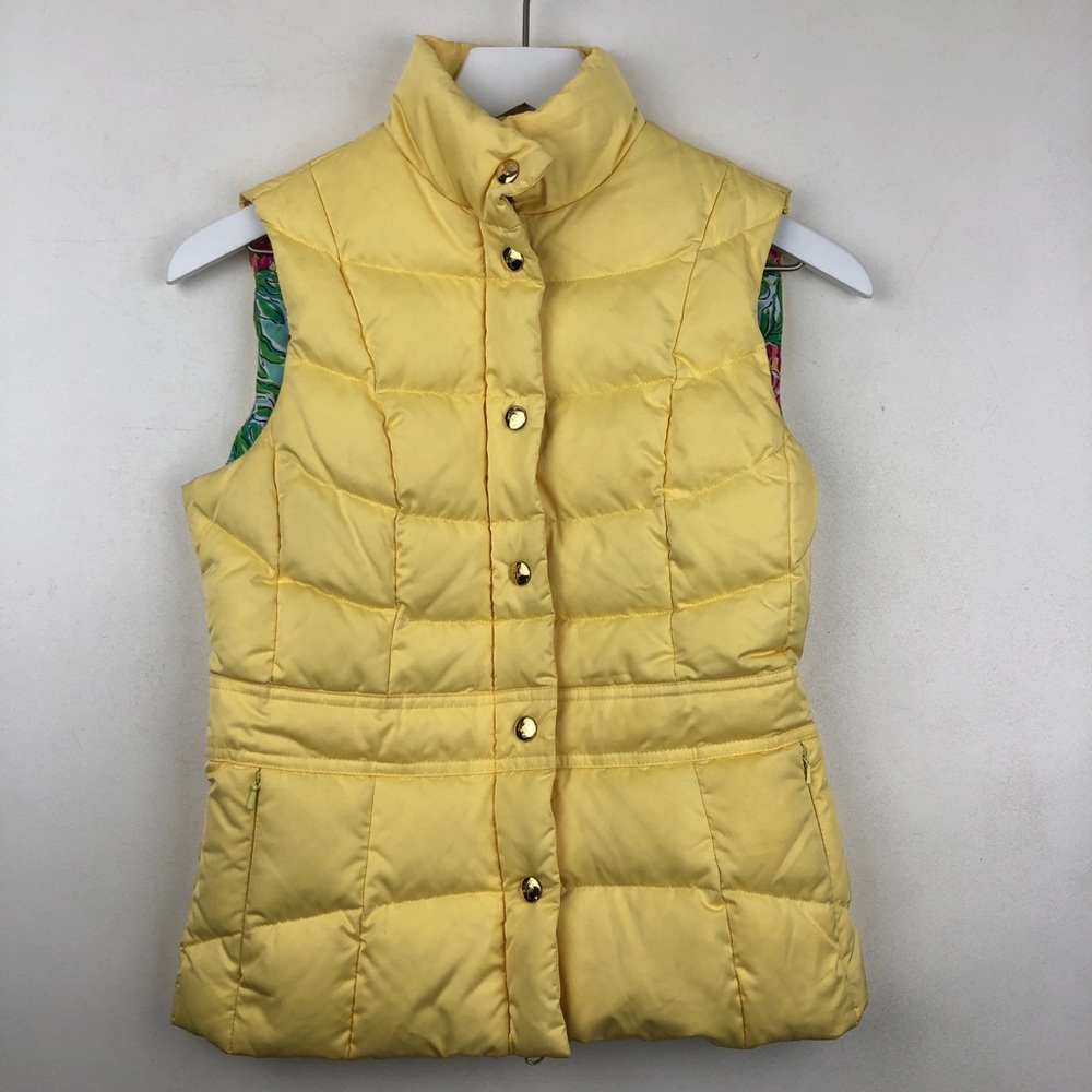 Lilly Pulitzer Yellow Down Zip Puffer Vest